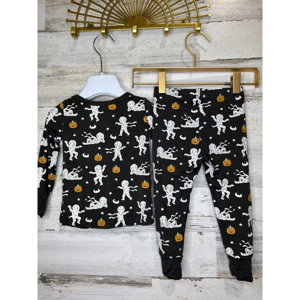 Caden Lane Pajama Set Boys 12-18M Black Mummy Halloween Bamboo Spooky EUC